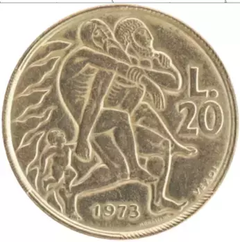 Монета 20 лир Сан-Марино 1973 года Бронза