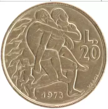 Монета 20 лир Сан-Марино 1973 года Бронза