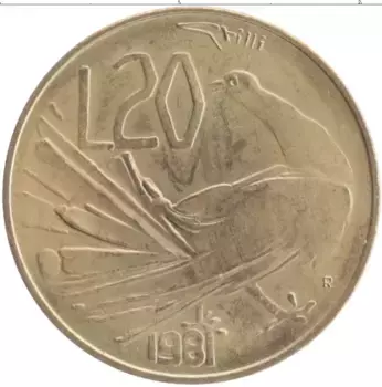 Монета 20 лир Сан-Марино 1981 года Бронза