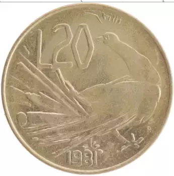 Монета 20 лир Сан-Марино 1981 года Бронза