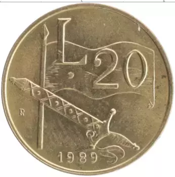 Монета 20 лир Сан-Марино 1989 года Бронза