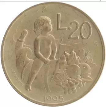 Монета 20 лир Сан-Марино 1995 года Бронза ФАО