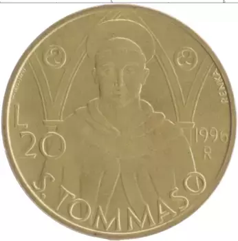Монета 20 лир Сан-Марино 1996 года Бронза Святой Томас
