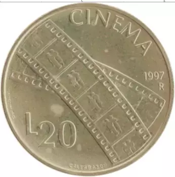 Монета 20 лир Сан-Марино 1997 года Бронза Кино