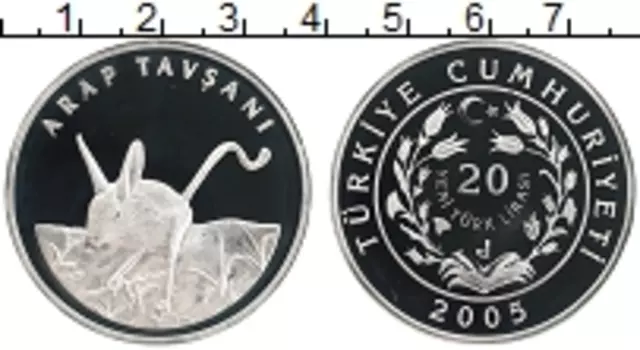 Монета 20 лир Турции 2005 года Серебро Защита природы