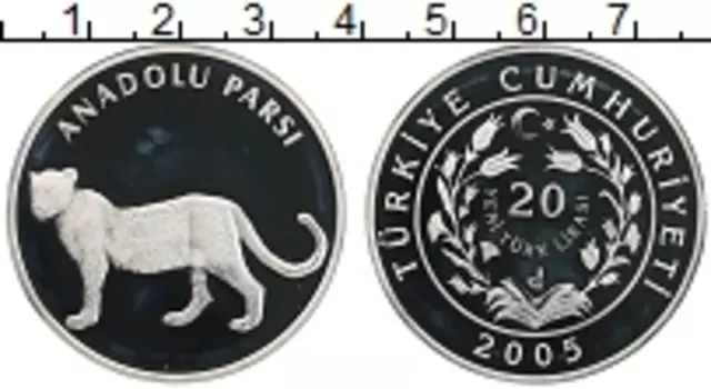 Монета 20 лир Турции 2005 года Серебро Защита природы