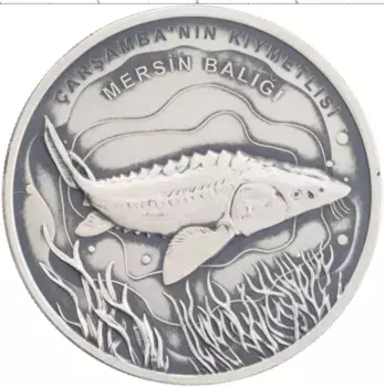 Монета 20 лир Турции 2021 года Серебро Осетр