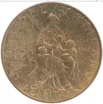 Монета 20 лир Ватикана 1963 года Бронза Павел VI