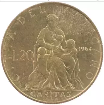 Монета 20 лир Ватикана 1964 года Бронза Павел VI