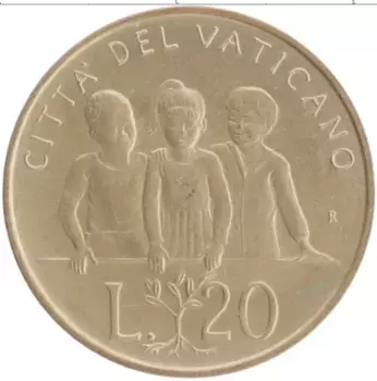 Монета 20 лир Ватикана 1992 года Бронза Иоанн Павел II