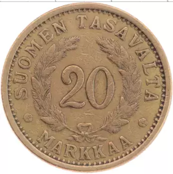 Монета 20 марок Финляндии 1934 года Латунь