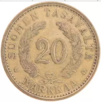 Монета 20 марок Финляндии 1937 года Бронза
