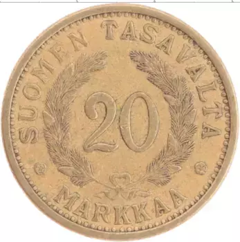 Монета 20 марок Финляндии 1938 года Бронза