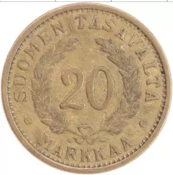 Монета 20 марок Финляндии 1938 года Бронза