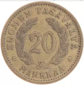 Монета 20 марок Финляндии 1939 года Бронза