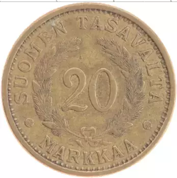 Монета 20 марок Финляндии 1939 года Бронза