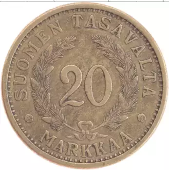 Монета 20 марок Финляндии 1939 года Бронза
