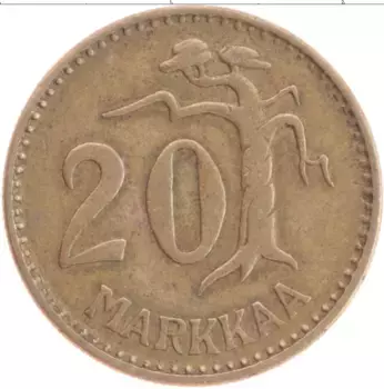 Монета 20 марок Финляндии 1954 года Бронза