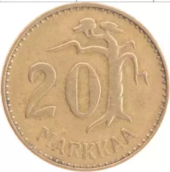Монета 20 марок Финляндии 1954 года Латунь