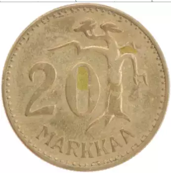 Монета 20 марок Финляндии 1955 года Латунь