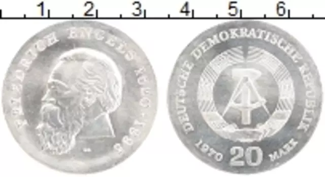 Монета 20 марок ГДР 1970 года Серебро 150 лет со дня рождения Фридриха Энгельса