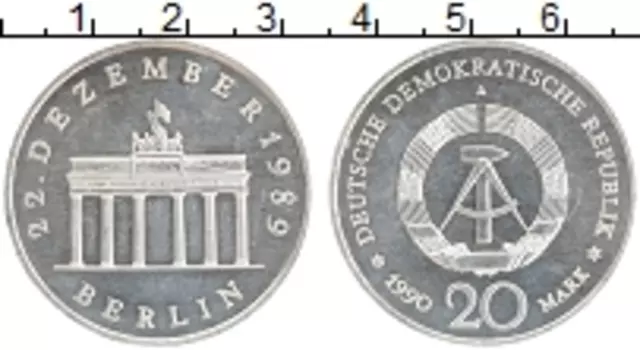 Монета 20 марок ГДР 1990 года Серебро А