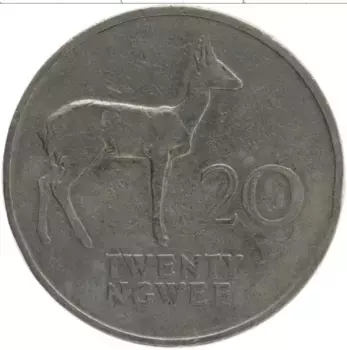 Монета 20 нгвей Замбии 1972 года Медно-никель