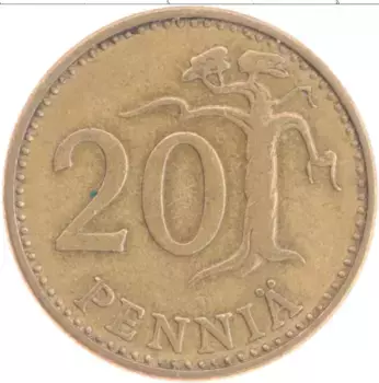 Монета 20 пенни Финляндии 1963 года Бронза