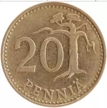 Монета 20 пенни Финляндии 1963 года Бронза
