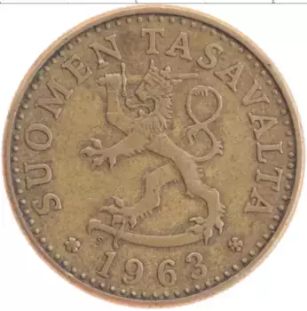 Монета 20 пенни Финляндии 1963 года Латунь