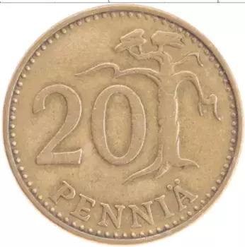 Монета 20 пенни Финляндии 1963 года Латунь