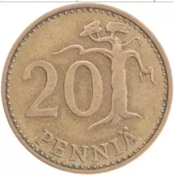 Монета 20 пенни Финляндии 1963 года Латунь