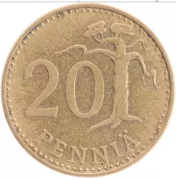 Монета 20 пенни Финляндии 1963 года Латунь