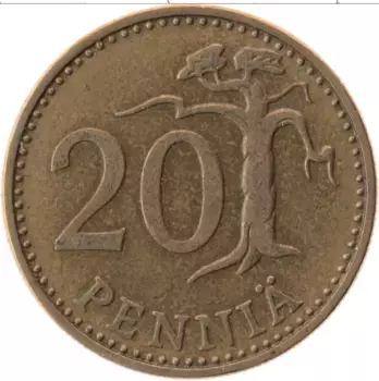 Монета 20 пенни Финляндии 1965 года Латунь