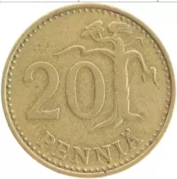 Монета 20 пенни Финляндии 1966 года Бронза