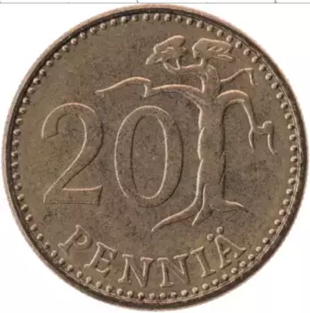Монета 20 пенни Финляндии 1972 года Латунь