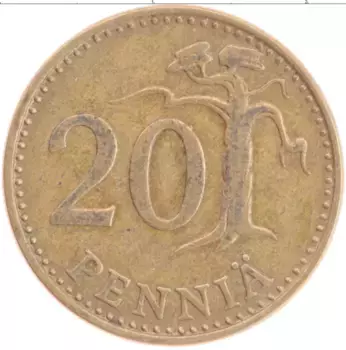 Монета 20 пенни Финляндии 1972 года Латунь