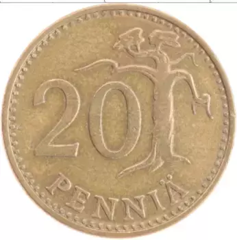 Монета 20 пенни Финляндии 1974 года Бронза