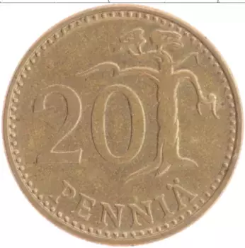 Монета 20 пенни Финляндии 1974 года Бронза