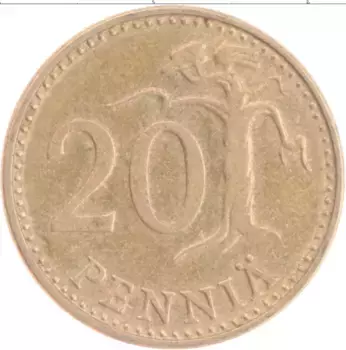 Монета 20 пенни Финляндии 1976 года Бронза
