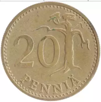 Монета 20 пенни Финляндии 1976 года Бронза
