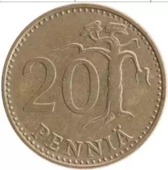 Монета 20 пенни Финляндии 1978 года Бронза