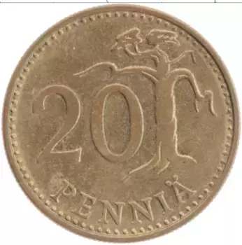 Монета 20 пенни Финляндии 1979 года Латунь