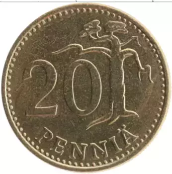 Монета 20 пенни Финляндии 1982 года Латунь