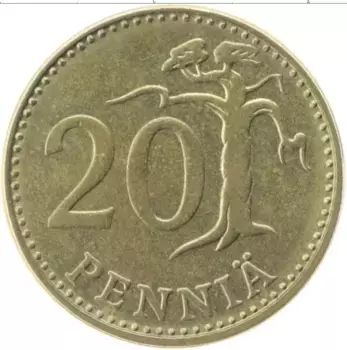 Монета 20 пенни Финляндии 1984 года Латунь Дерево