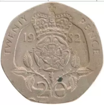 Монета 20 пенсов Англии 1982 года Медно-никель