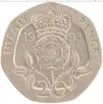 Монета 20 пенсов Англии 1993 года Медно-никель