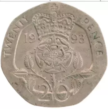 Монета 20 пенсов Англии 1993 года Медно-никель