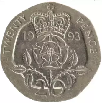 Монета 20 пенсов Англии 1993 года Медно-никель Елизавета II