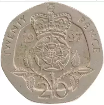 Монета 20 пенсов Англии 1997 года Медно-никель